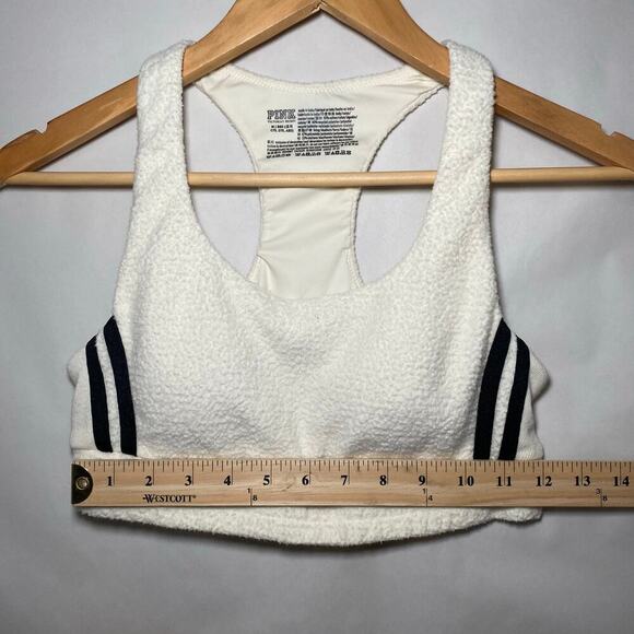 Pink by Victoria Secret Reverse Fleece Lounge Sports Bra Cream black Stripes Med - Picture 8 of 9